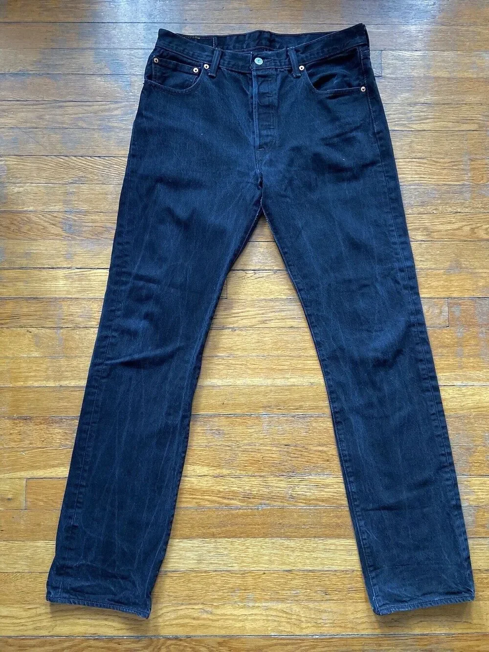 LEVI’S 501 Black Distressed Button-Fly Jeans sz 34 X 36